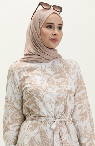 Gemustertes Kleid mit Gürtel 1083-06 Beige 1083-06