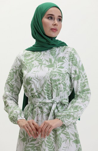 Patterned Belted Dress 1083-05 Green Almond 1083-05