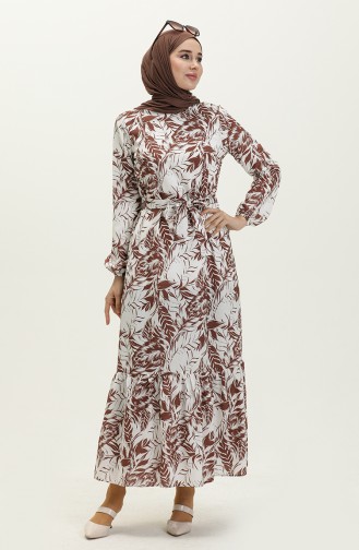 Robe Ceinturée à Motifs 1083-03 Brun 1083-03