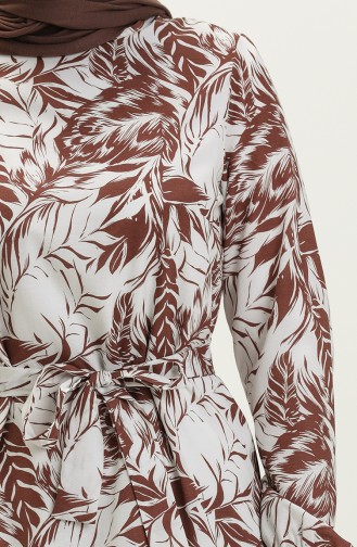 Robe Ceinturée à Motifs 1083-03 Brun 1083-03