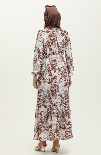 Robe Ceinturée à Motifs 1083-03 Brun 1083-03