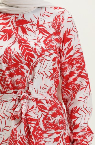 Robe Ceinturée à Motifs 1083-04 Rouge 1083-04