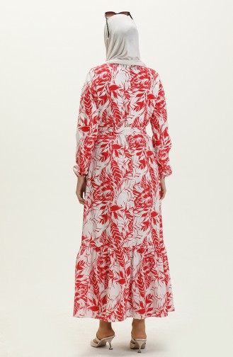 Robe Ceinturée à Motifs 1083-04 Rouge 1083-04