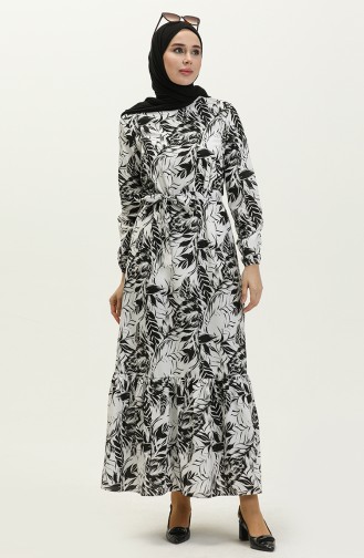 Robe Ceinturée à Motifs 1083-01 Noir 1083-01