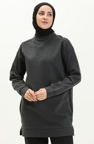 Haki Bisiklet Yaka Kol Detaylı Basic Örme Sweatshirt 10381 08 Haki