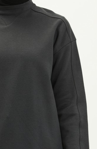 Haki Bisiklet Yaka Kol Detaylı Basic Örme Sweatshirt 10381 08 Haki