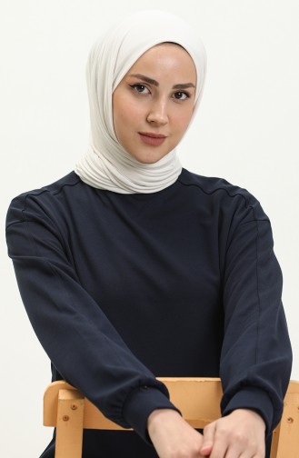 Koyu Lacivert Bisiklet Yaka Kol Detaylı Basic Örme Sweatshirt 10381 09