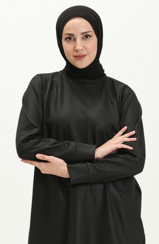 Siyah Bisiklet Yaka Yırtmaç Detaylı Basic Örme Sweatshirt 10382