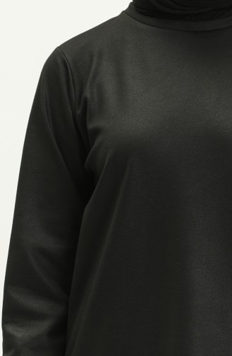 Siyah Bisiklet Yaka Yırtmaç Detaylı Basic Örme Sweatshirt 10382