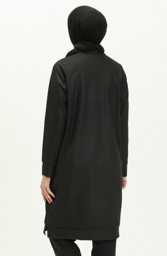 Siyah Bisiklet Yaka Yırtmaç Detaylı Basic Örme Sweatshirt 10382