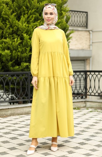 Shirred Detailed Dress 2051-01 Mustard 2051-01