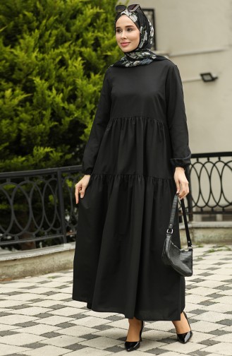 Gerafftes Detailkleid 2051-03 Schwarz 2051-03