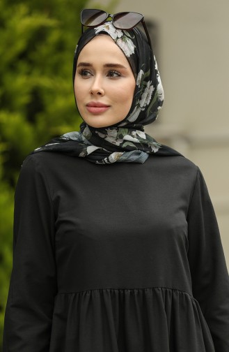 Gerafftes Detailkleid 2051-03 Schwarz 2051-03