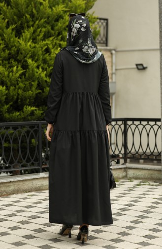 Gerafftes Detailkleid 2051-03 Schwarz 2051-03