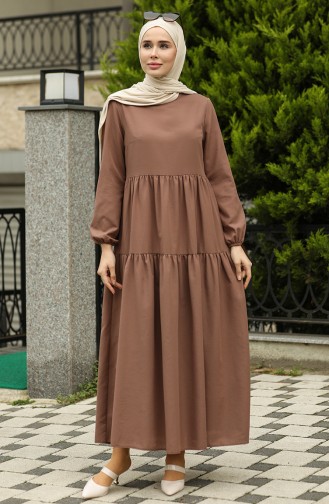 Shirred Detailed Dress 2051-04 Brown 2051-04