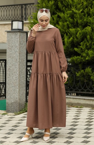 Shirred Detailed Dress 2051-04 Brown 2051-04