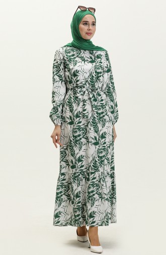 Robe Ceinturée à Motifs 1083-02 Vert Emeraude 1083-02