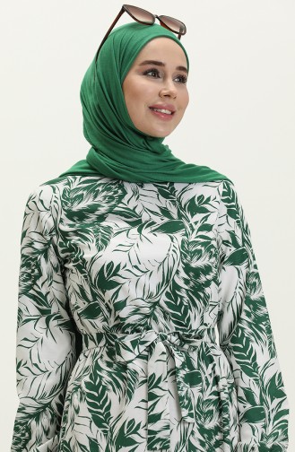 Robe Ceinturée à Motifs 1083-02 Vert Emeraude 1083-02