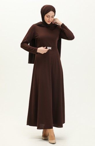 Belt Detail Darted Dress 7136-01 Brown 7136-01