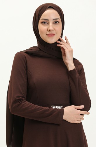 Kleid mit Kragen und Gürtel 7136-01 Braun 7136-01