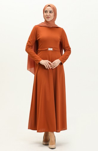 Belt Detail Darted Dress 7136-02 Brick Red 7136-02