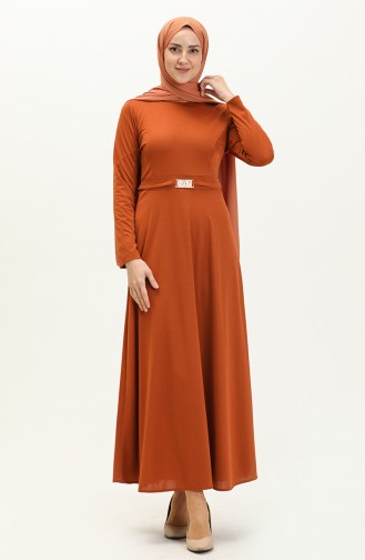 Belt Detail Darted Dress 7136-02 Brick Red 7136-02