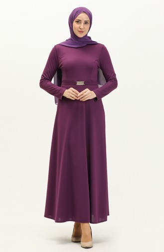 Kleid mit Kragen und Gürtel 7136-03 Lila 7136-03