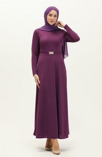 Kleid mit Kragen und Gürtel 7136-03 Lila 7136-03