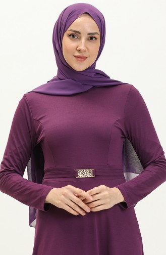 Kleid mit Kragen und Gürtel 7136-03 Lila 7136-03