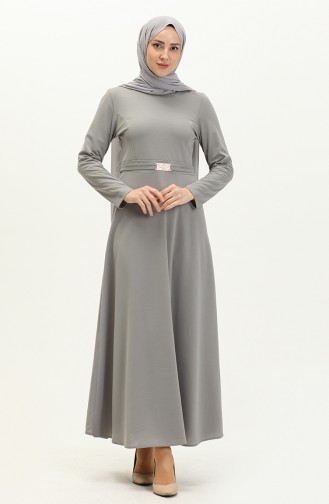 Belt Detail Darted Dress 7136-04 Gray 7136-04