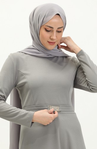 Kleid mit Kragen und Gürtel 7136-04 Grau 7136-04