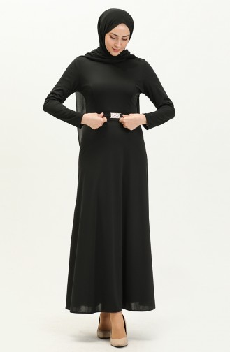 Kleid mit Kragen und Gürtel  7136-05 Schwarz 7136-05