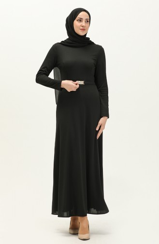 Kleid mit Kragen und Gürtel  7136-05 Schwarz 7136-05