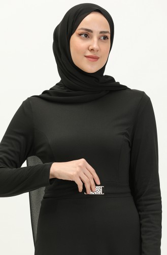 فستان بتفصيل حزام 7136-05 أسود 7136-05