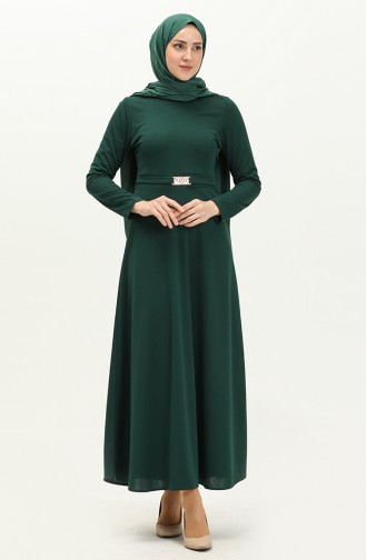 Robe Détaillée Ceinture Pince 7136-06 Vert Emeraude 7136-06