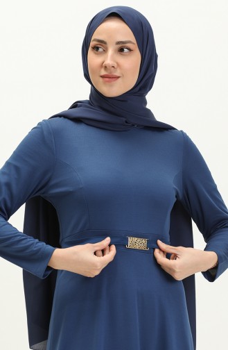 Robe Détaillée Ceinture Pince 7136-07 İndigo 7136-07