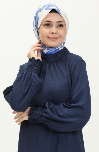 Yakası Büzgülü Bürümcük Tunik Pantolon Takım 24m01-01 İndigo