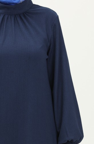 Yakası Büzgülü Bürümcük Tunik Pantolon Takım 24m01-01 İndigo