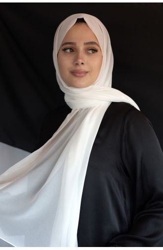 Bantlı Şifon Şal Beyaz Simli 8117445-01 Beyaz