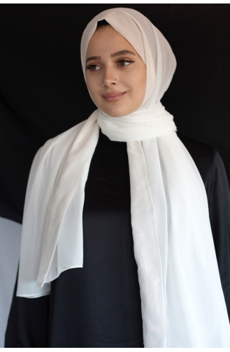 Bantlı Şifon Şal Beyaz Simli 8117445-01 Beyaz