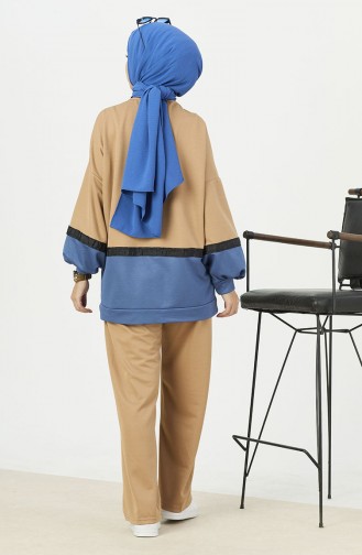 Color Block Tunic Pants Two Piece Suit 11059-02 Indigo 11059-02