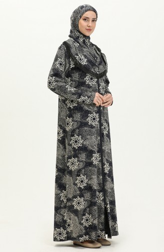Fermuarlı Emprime Namaz Elbisesi 4487G-01 Lacivert