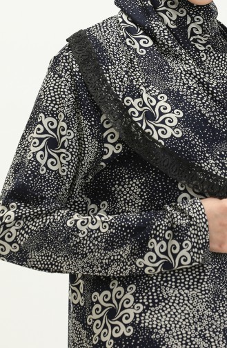 Fermuarlı Emprime Namaz Elbisesi 4487G-01 Lacivert