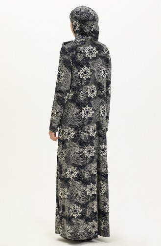 Fermuarlı Emprime Namaz Elbisesi 4487G-01 Lacivert