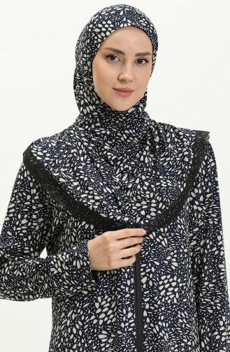 Fermuarlı Emprime Namaz Elbisesi 4487I-01 Lacivert