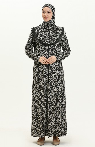 Zippered Printed Prayer Dress 4487J-01  Black 4487J-01