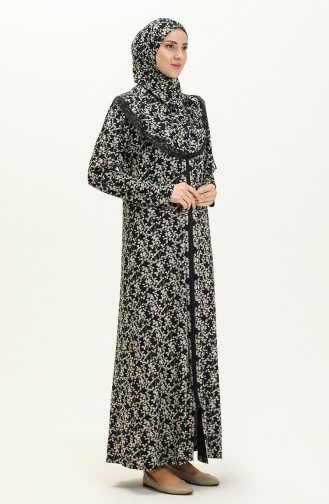 Zippered Printed Prayer Dress 4487J-01  Black 4487J-01