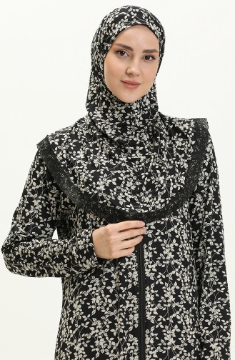 Zippered Printed Prayer Dress 4487J-01  Black 4487J-01