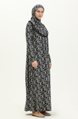 Zippered Printed Prayer Dress 4487J-02 Navy Blue 4487J-02