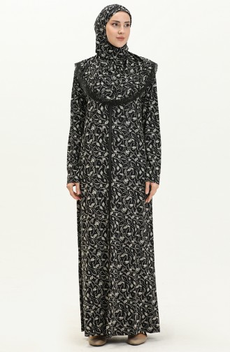 Zippered Printed Prayer Dress 4487K-01 Black 4487K-01